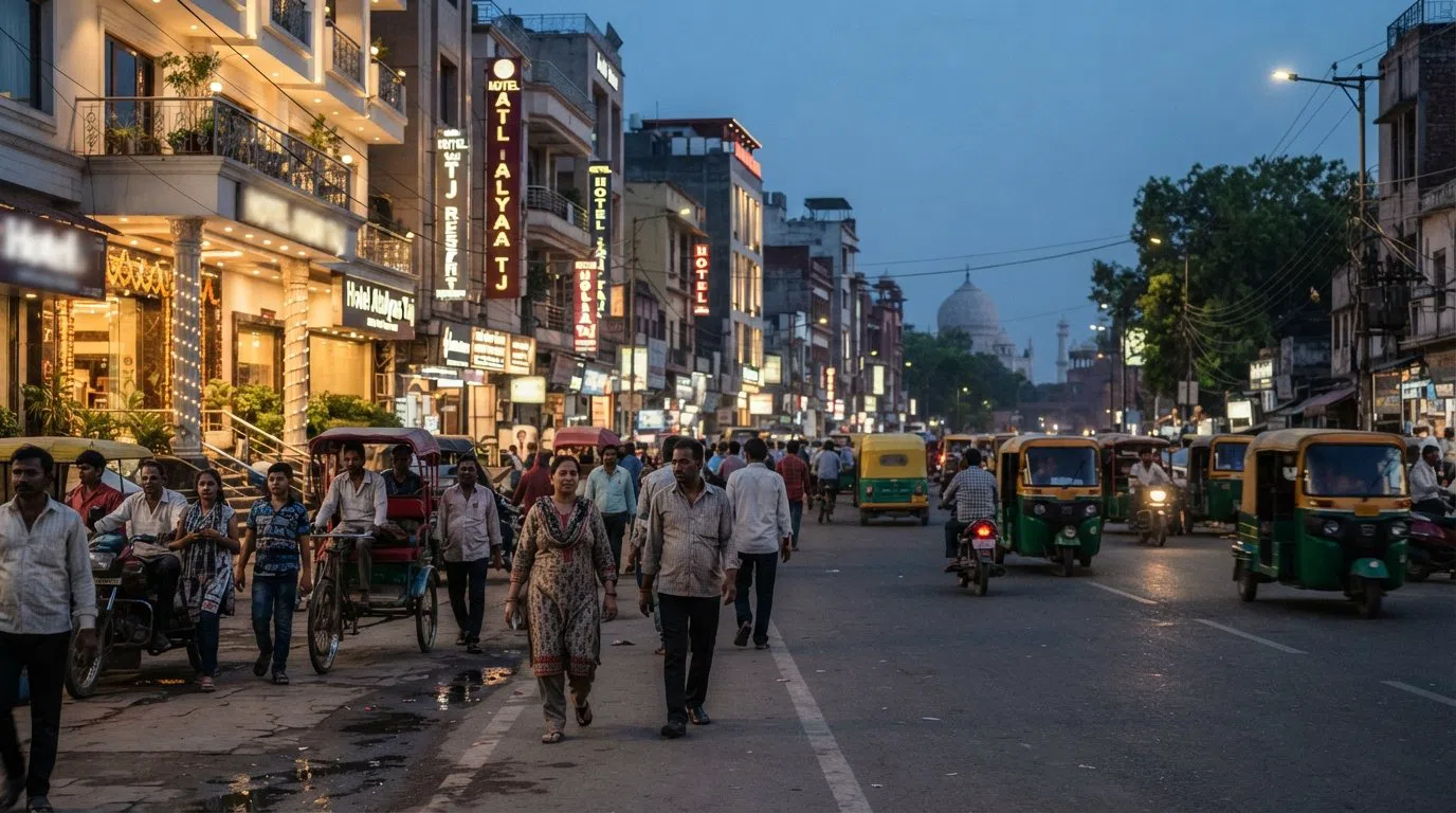 Fatehabad Road, Agra: the city’s polished hotel strip by the Taj